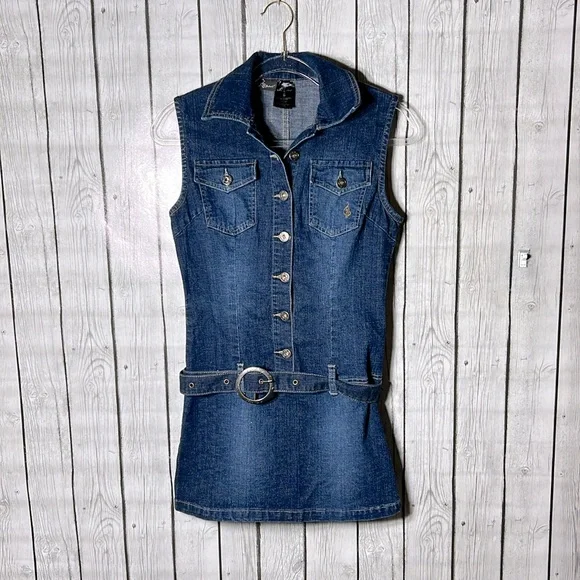 Baby Phat Dresses Baby Phat Denim Sleeveless Belted Mini Dress